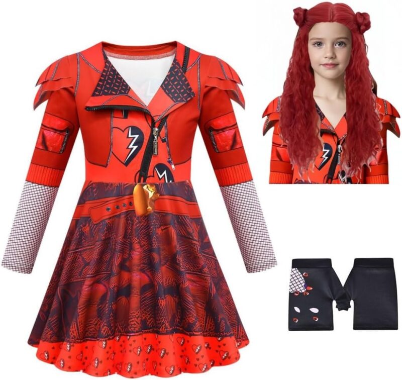 Xefenki Girls Kids Rise of Red Dress Costumes Halloween Cosplay Dress Up With Wig 4-14Y