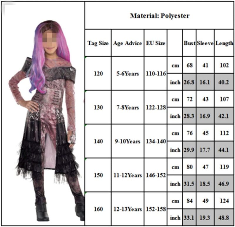 Party City Audrey Mal Fancy Dress Descendants 3 Costumes for Girls Halloween Evil Queen Cosplay Long Sleeve Jumpsuit Costume - Image 5