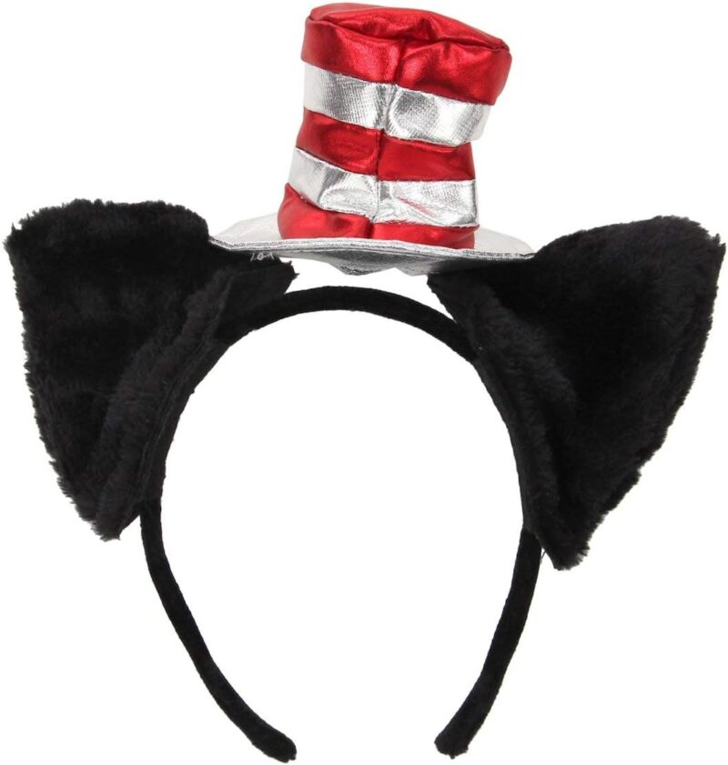 Dr. Seuss Cat in The Hat Deluxe Costume Ears Headband with Stovepipe Hat for Adults and Kids - Image 2