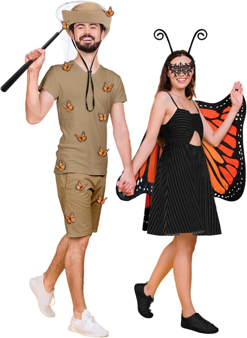 17 Pcs Halloween Couple Costume for Adult Butterfly and Butterfly Catcher Costume Halloween Monarch Butterfly Couple Cosplay Monarch Butterfly Wings for Halloween Couple Friends Cosplay - Image 6