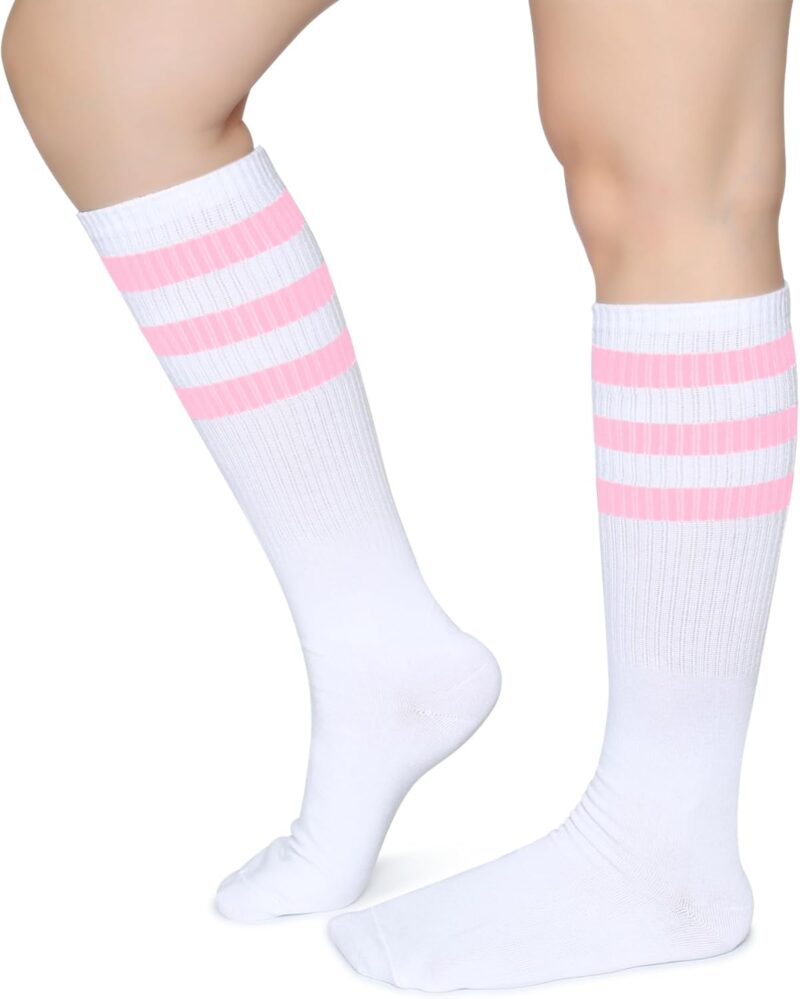 Henwarry Classic Triple Stripes Over the Calf Cotton Retro Tube Socks for Men and Women - Image 4