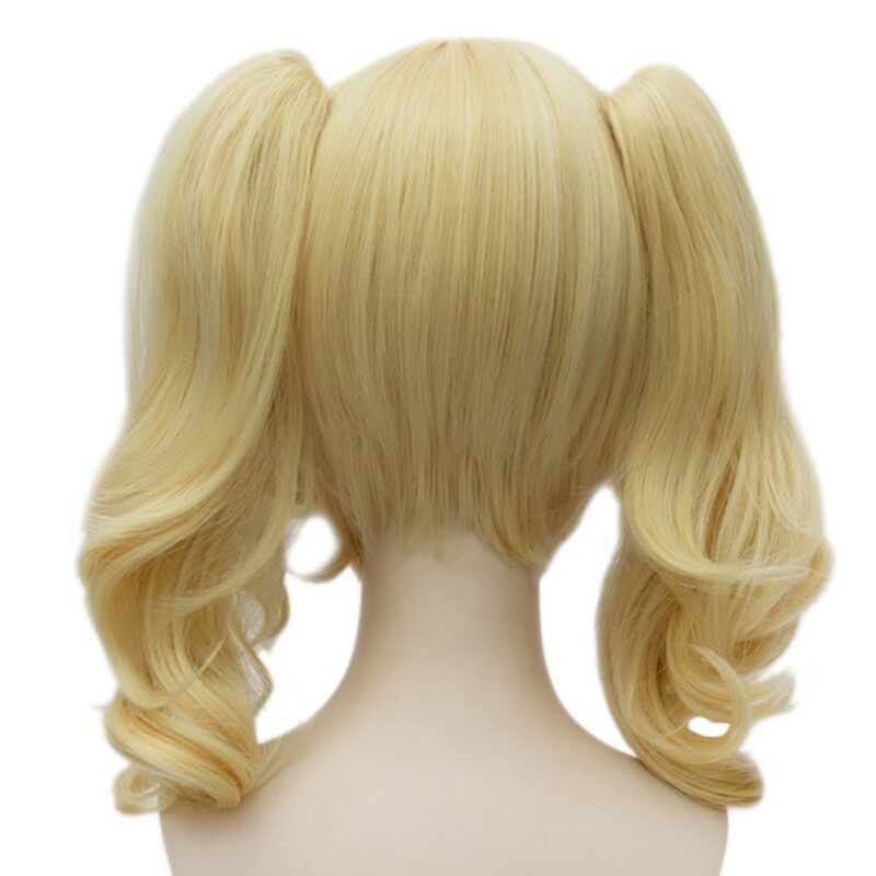 Short Wavy Bob Blond Synthetic Costume Cosplay Wig For Female Cosplayer+2 Ponytais - Image 2