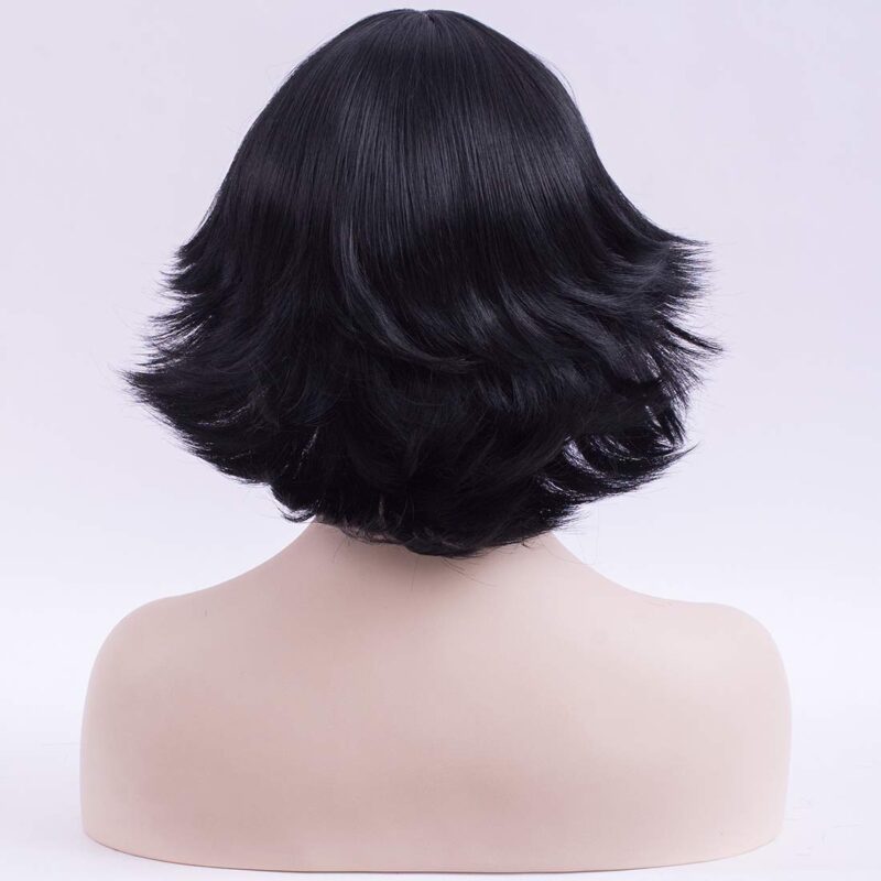 Black Flip Wig Short Black Bob Wig with Bangs Women 's Black Costume Party Cosplay Black Retro Wig for Girls (Black) - Image 5