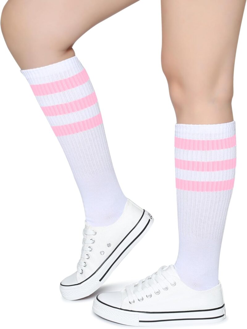 Henwarry Classic Triple Stripes Over the Calf Cotton Retro Tube Socks for Men and Women - Image 3