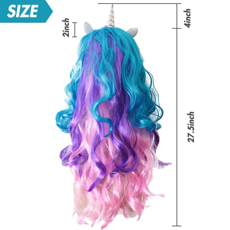 JOHOUSE 27.5 Inches Rainbow Hair Wig, Cosplay Wig Headpiece for Costume Cosplay Party Halloween, Full Long Curly Wavy - Image 3