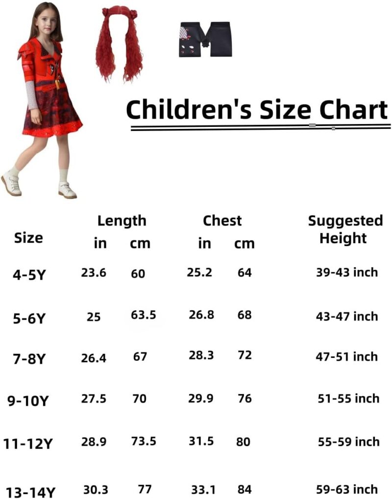 Xefenki Girls Kids Rise of Red Dress Costumes Halloween Cosplay Dress Up With Wig 4-14Y - Image 3