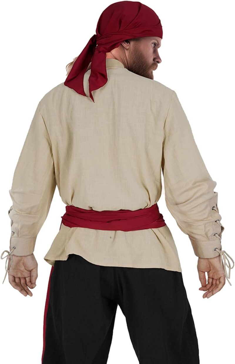 Mens Pirate 3 Pcs Costume Set Renaissance Pirate Shirt Medieval Costume Viking - Image 4