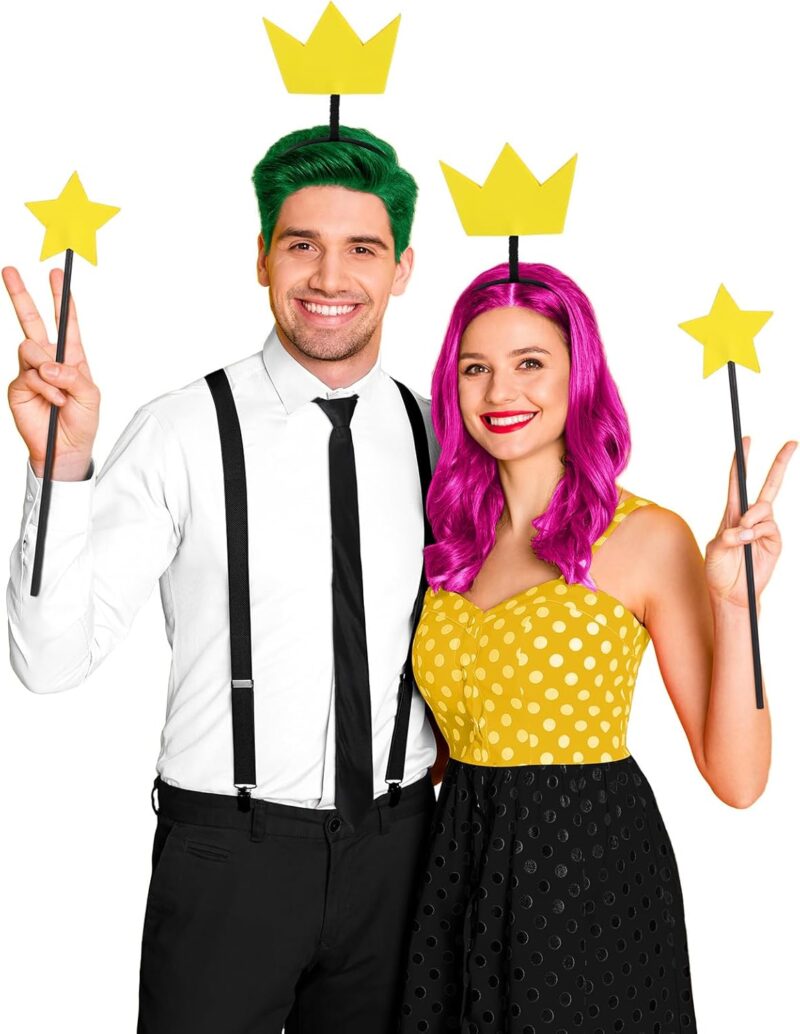 7 Pcs Halloween Couple Costume Accessories Wand Crown Headband Zipper Tie Temporary Hair Color Wax Dye for Couple Cosplay Party - Image 6