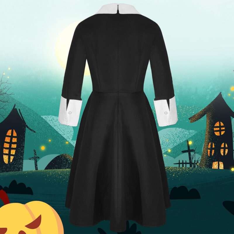 Black Costume Dress With White Collar for Girls Halloween Cosplay Outfits Dress 4-14 Years - Image 3