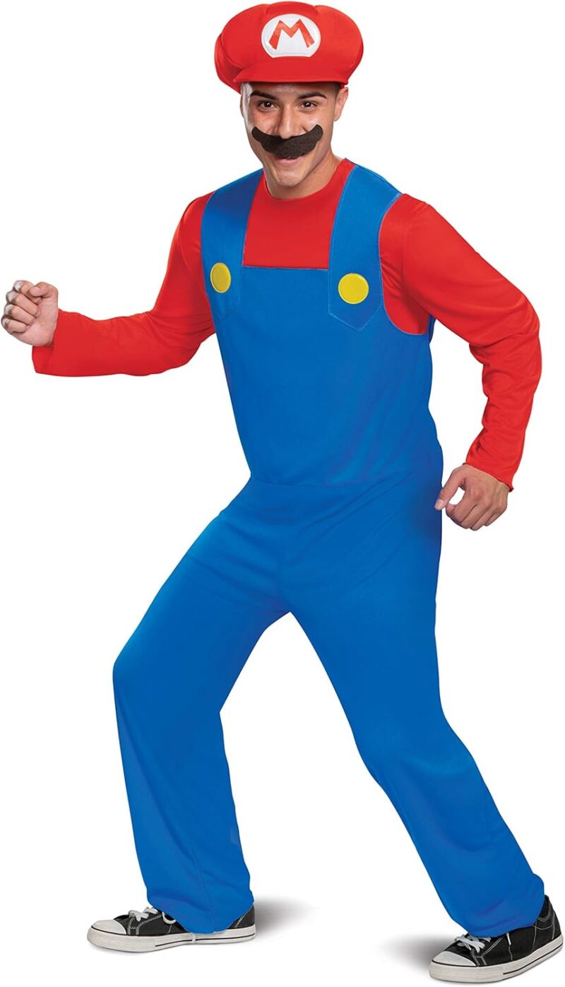 Disguise mens Mario Costume, Official Nintendo Super Mario Bros Adult Costume With Hat and Mustache