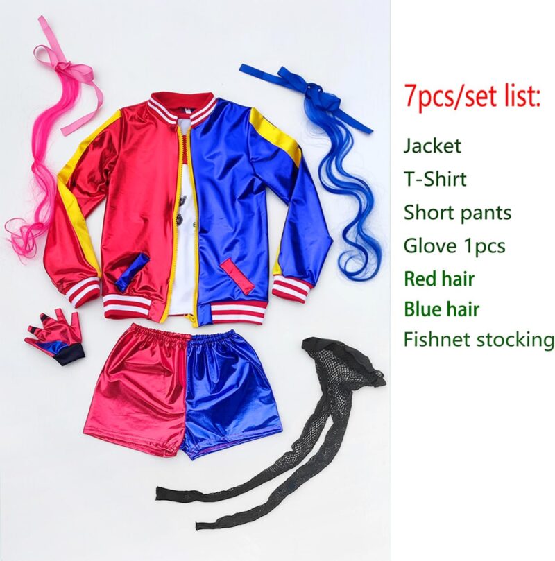 Girls Costume Set kids' Cosplay outfits 7Pcs Halloween Attires with Jacket T-shirt Shorts Glove Stockings - Image 5