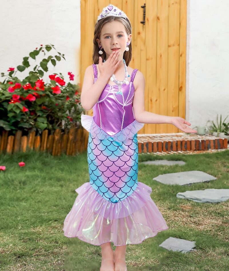 Little Girls Mermaid Costume Princess Dress Up Ariel Outfits with Accessories Wig Birthday Party Halloween Cosplay - Image 2