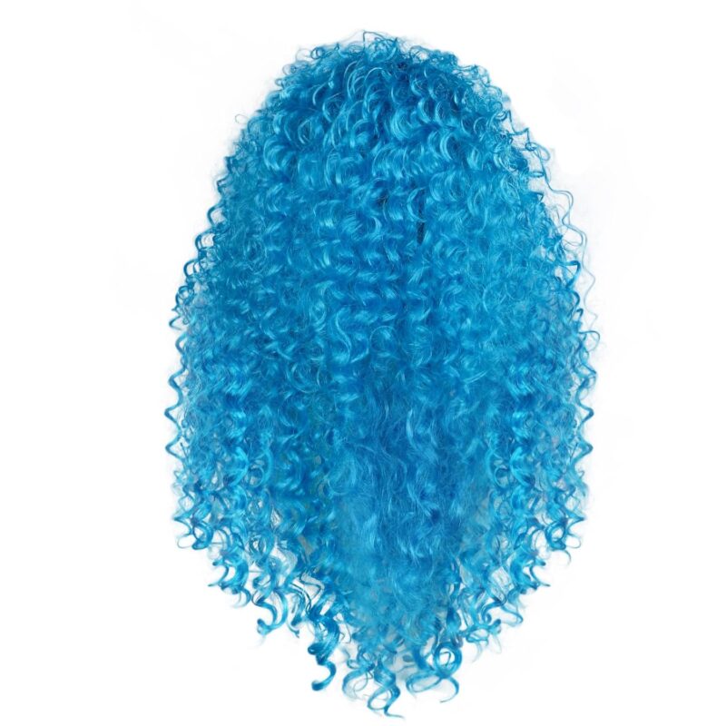 Anogol Hair Cap+1pcs Gem Sticker Chloe Wig Blue Wig Blue Curly Wig Long Blue Cosplay Wig with Buns Womens Synthetic Wig Anime Outfit for Halloween Party Wig - Image 6