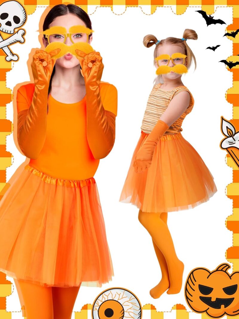 5 Pcs Orange Costume Accessories Yellow Eyebrows Glasses Fake Mustache Tulle Tutu Skirt Gloves Pantyhose Cosplay - Image 6