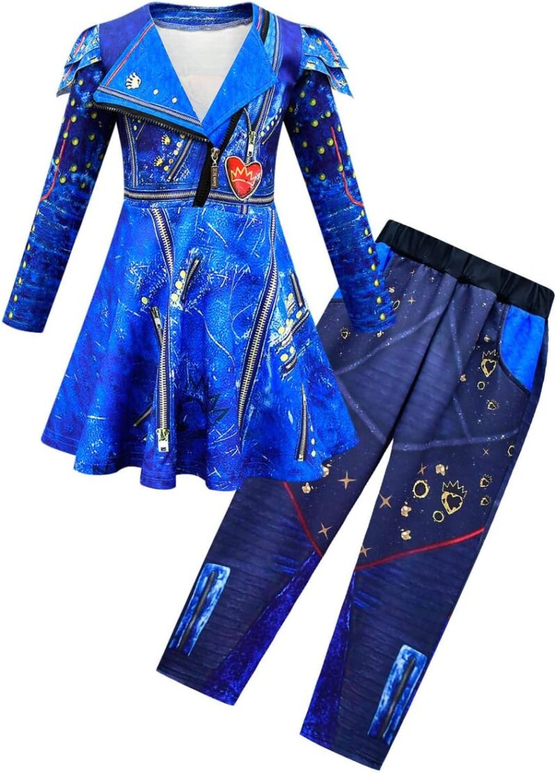 Kids Girls Mal Evie Jacket + Pant Clothing Set Halloween Cosplay Costumes Party Dress up Outfits