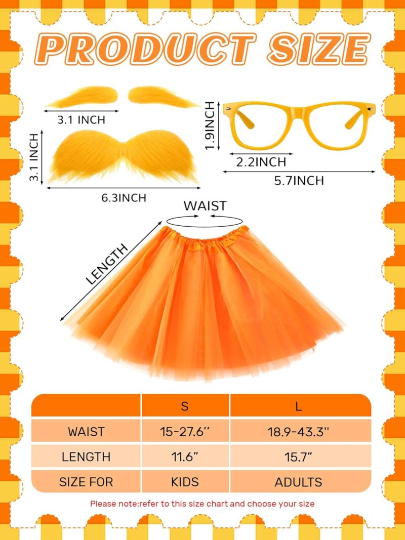 5 Pcs Orange Costume Accessories Yellow Eyebrows Glasses Fake Mustache Tulle Tutu Skirt Gloves Pantyhose Cosplay - Image 3