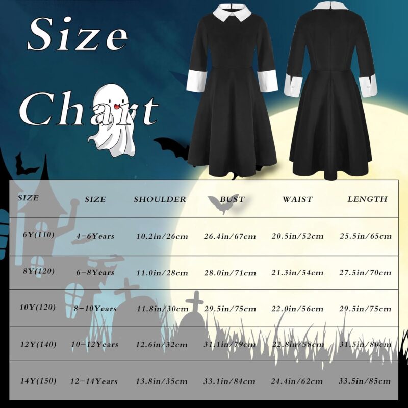 Black Costume Dress With White Collar for Girls Halloween Cosplay Outfits Dress 4-14 Years - Image 5