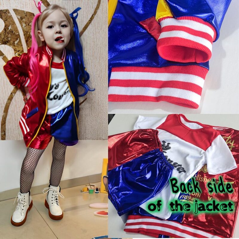 Girls Costume Set kids' Cosplay outfits 7Pcs Halloween Attires with Jacket T-shirt Shorts Glove Stockings - Image 3