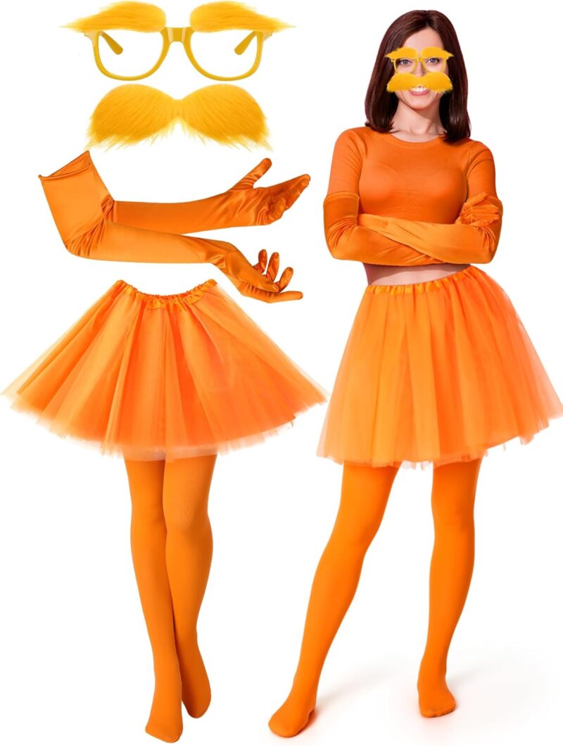 5 Pcs Orange Costume Accessories Yellow Eyebrows Glasses Fake Mustache Tulle Tutu Skirt Gloves Pantyhose Cosplay