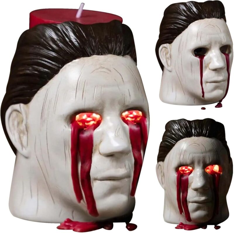 Michael Myers Candle Holder, Mich Myers Statue with Bleeding Eyes Decor Halloween Horror Holder Decorations Party Candlestick Merchandise (Michael Myers Candle Holder)