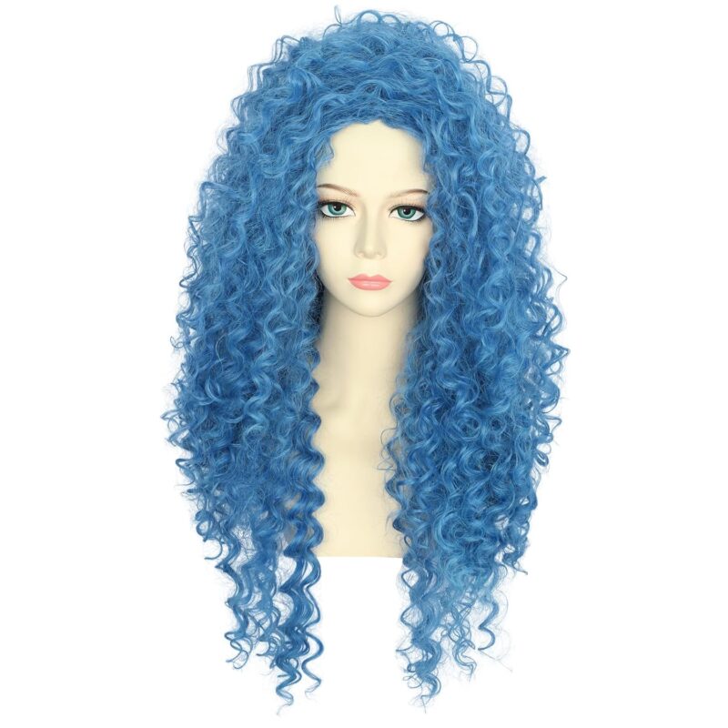 VGbeaty Adult Long Blue Curly Wig Disney Descendants Chloe Cospaly Wig Halloween Costume Wig