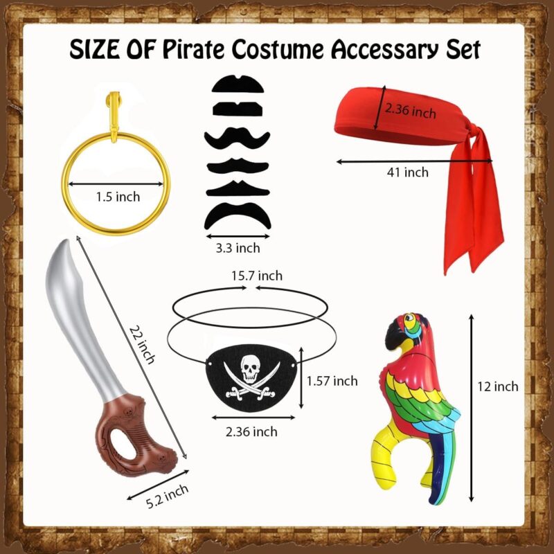 FUEAWIM 6 Pcs Pirate Accessories Include Pirate Parrot Shoulder Prop Pirate Eye Patch Head Bandana Halloween Pirate Costume Cosplay - Image 2