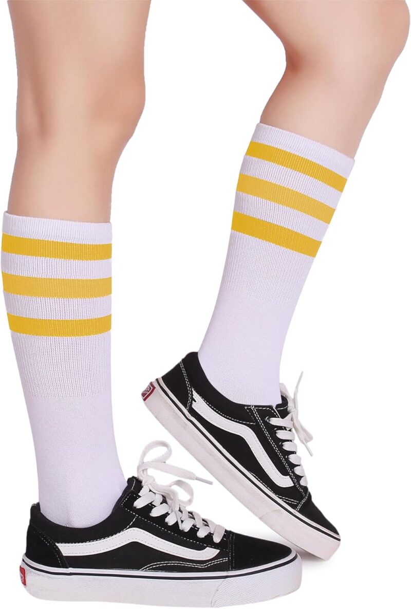 Pareberry Classic Triple Stripes Soft Cotton On the Calf Retro White Tube Socks - Image 3