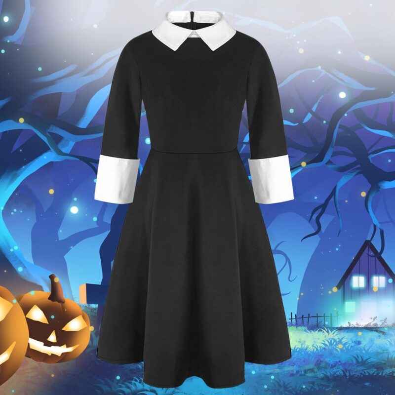 Black Costume Dress With White Collar for Girls Halloween Cosplay Outfits Dress 4-14 Years - Image 2