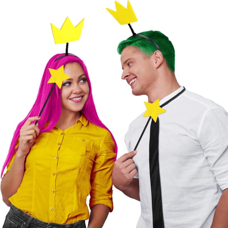 7 Pcs Halloween Couple Costume Accessories Wand Crown Headband Zipper Tie Temporary Hair Color Wax Dye for Couple Cosplay Party - Image 5