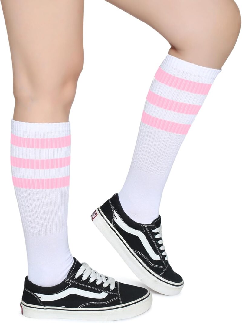 Henwarry Classic Triple Stripes Over the Calf Cotton Retro Tube Socks for Men and Women - Image 2