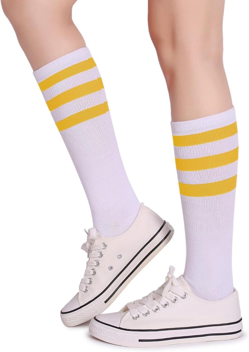 Pareberry Classic Triple Stripes Soft Cotton On the Calf Retro White Tube Socks - Image 2