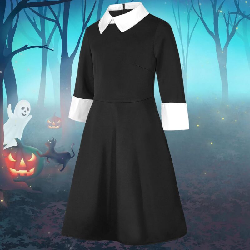 Black Costume Dress With White Collar for Girls Halloween Cosplay Outfits Dress 4-14 Years - Image 4