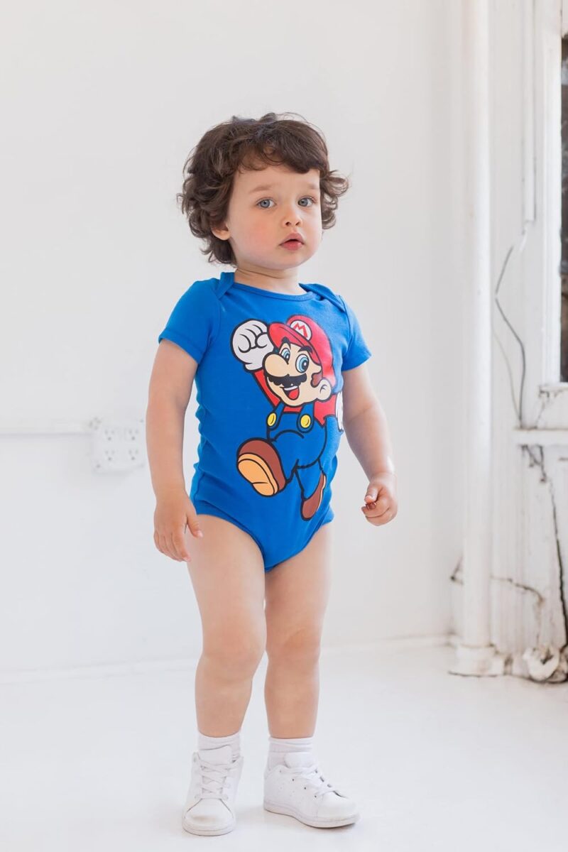 Super Mario Nintendo Donkey Kong Yoshi Mario Lugi Bowser Toad 5 Pack Short Sleeve Bodysuits Newborn to Infant - Image 2