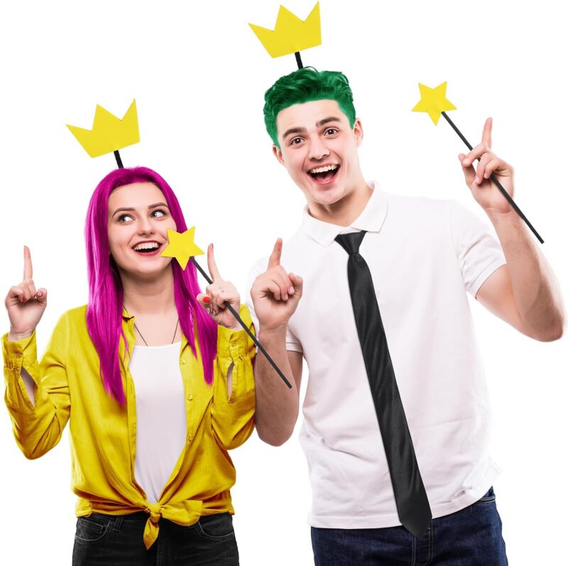 7 Pcs Halloween Couple Costume Accessories Wand Crown Headband Zipper Tie Temporary Hair Color Wax Dye for Couple Cosplay Party - Image 4