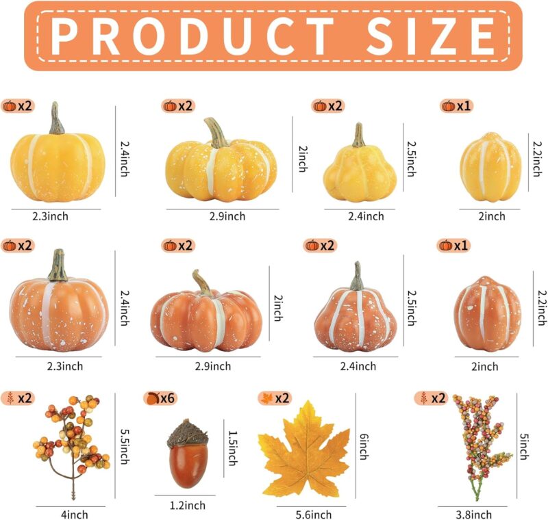 22 PCS Kit Artificial Pumpkins Decorations, Plastic Pumpkins for Autumn Decorating Kit Halloween Thanksgiving Party Supplies - Image 6