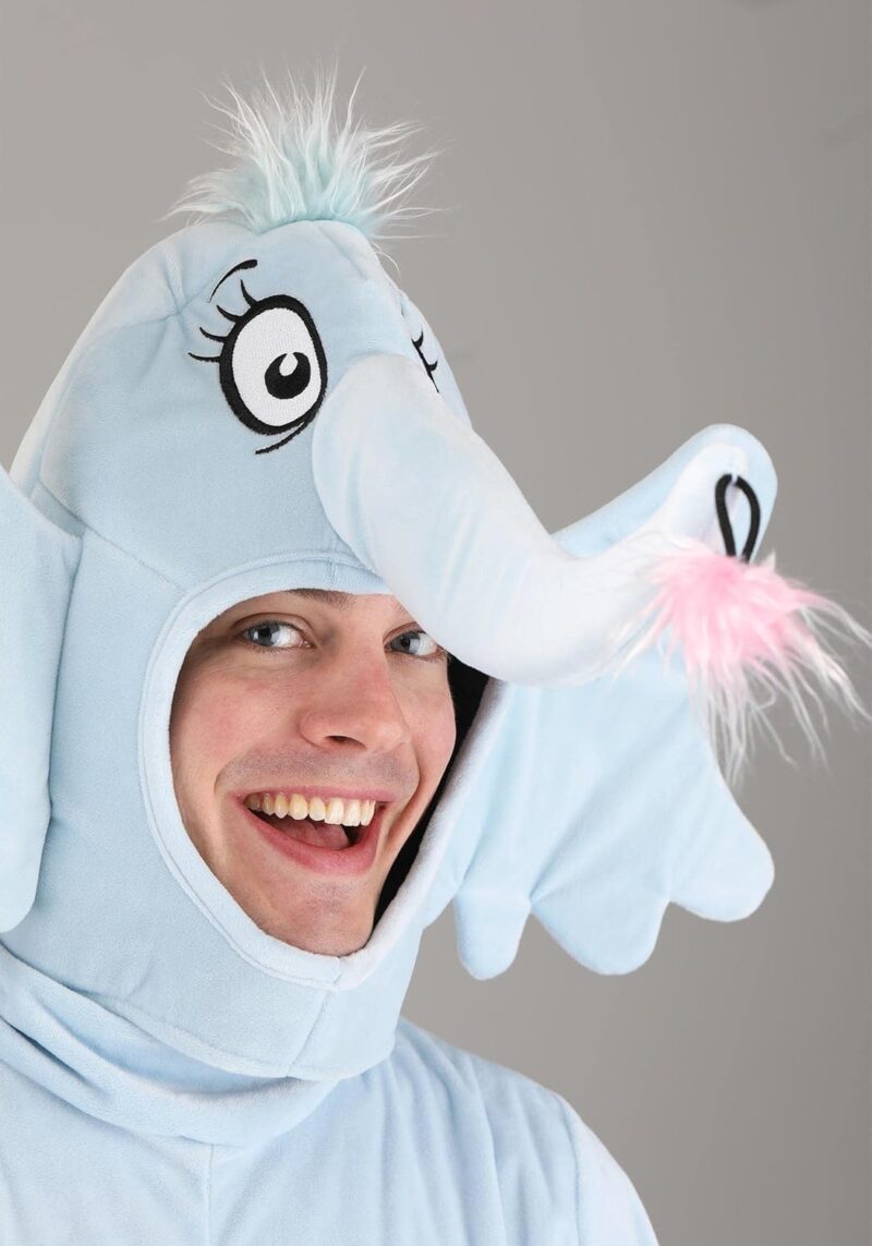 Dr. Seuss Horton Adult Costume - Velour Jumpsuit with Headpiece, Sewn-On Tail, Officially Licensed - Image 3