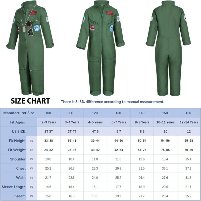 Kids Fighter Pilot Costume - Air Force Flight Suit Roleplay Dress Up with Aviator Accessories for Girls Boys - Image 2