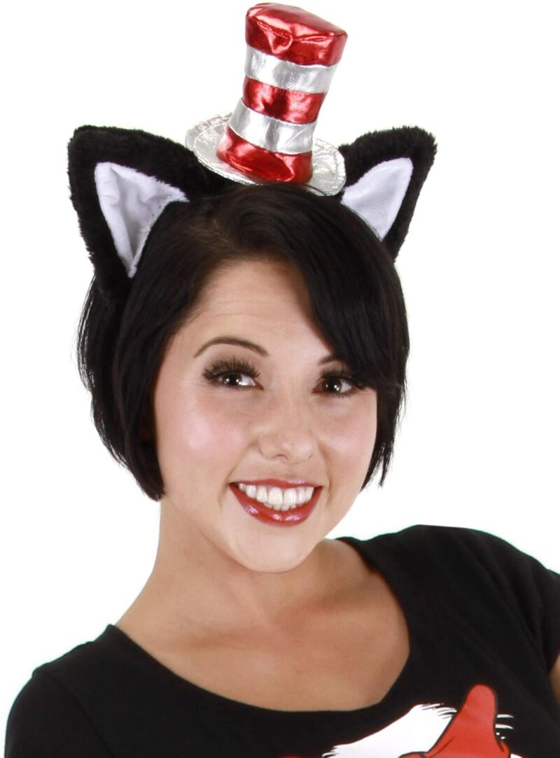 Dr. Seuss Cat in The Hat Deluxe Costume Ears Headband with Stovepipe Hat for Adults and Kids - Image 3