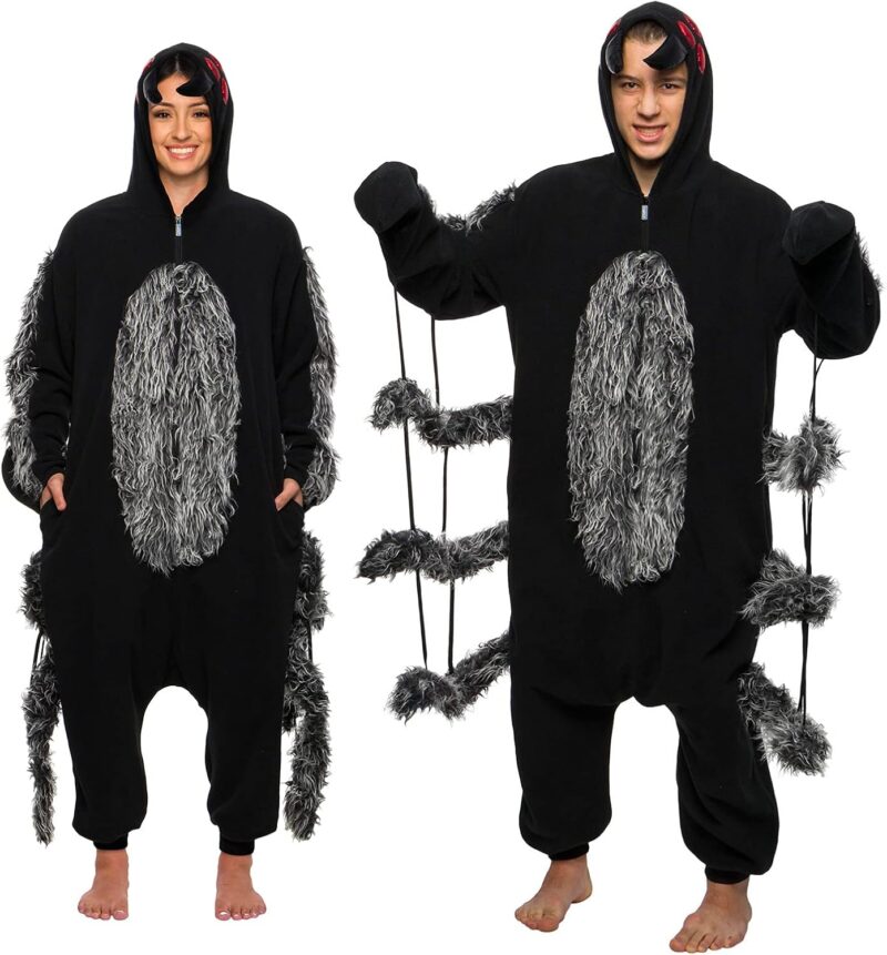 Funziez! Spider Adult Onesie - Tarantula Halloween Costume - Plush One Piece Cosplay Suit for Adults, Women and Men