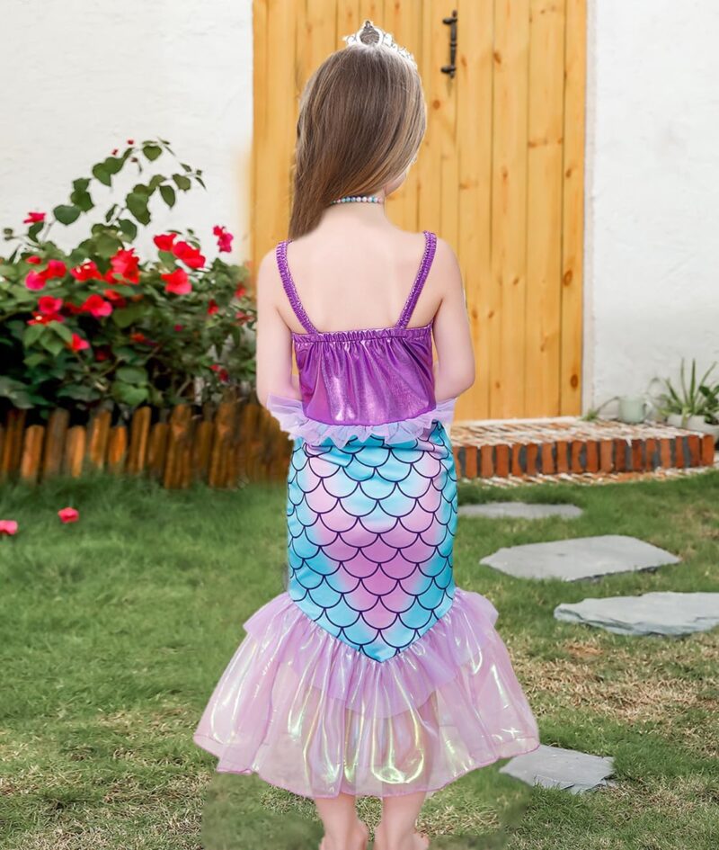 Little Girls Mermaid Costume Princess Dress Up Ariel Outfits with Accessories Wig Birthday Party Halloween Cosplay - Image 3