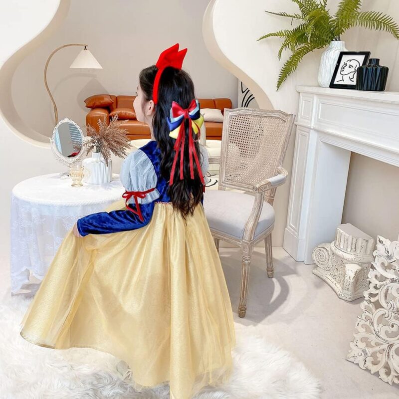 Girls Costume Accessories Princess Snow White Dress up Accessories for Girls Snow White Bow Headband Bracelet Necklace Gloves Ring Earrings Halloween Christmas Party Favors for Kids - Image 3