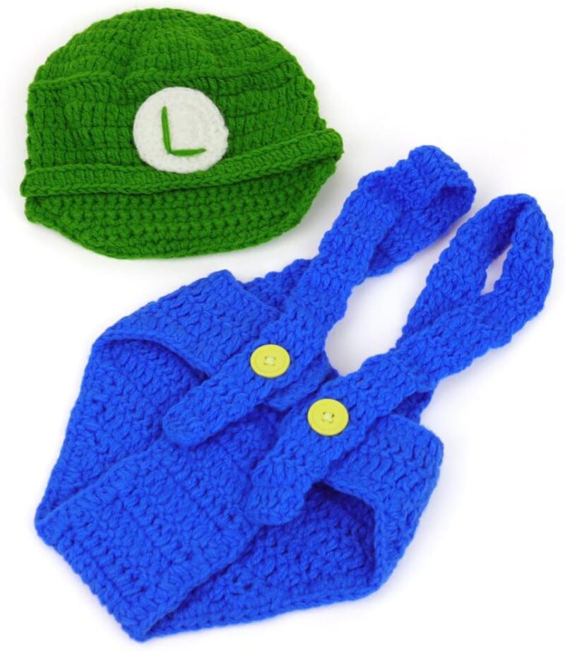 Mario and Luigi Infant 2 Piece Outfit Crochet Hat and Pants - Image 5