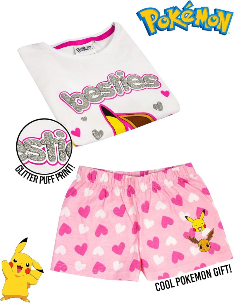 Pokemon Pyjamas Pikachu & Eevee Frill Sleeve Long OR Short Leg Girls PJs - Image 2