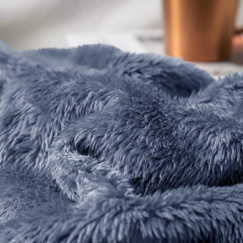 Exclusivo Mezcla Plush Fuzzy Fleece Throw Blanket Extra Large, Super Soft, Fluffy and Warm Blankets for Couch, Bed, All Season Use (50x70 Inches, Stone Blue) - Image 6