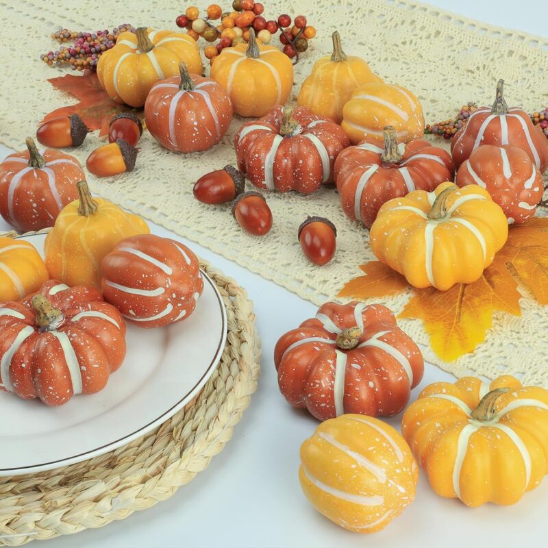 22 PCS Kit Artificial Pumpkins Decorations, Plastic Pumpkins for Autumn Decorating Kit Halloween Thanksgiving Party Supplies - Image 2