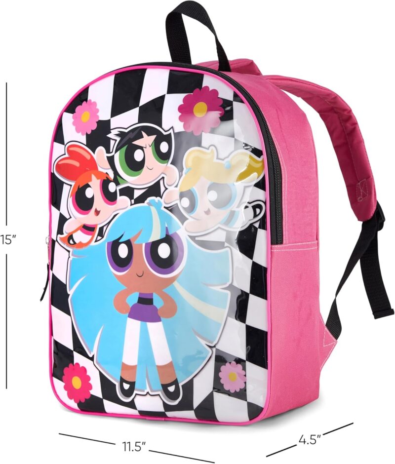 Powerpuff Girls Backpack for Girls 15” | Cute Powerpuff Girls Bookbag for Kids | Padded Straps & Large Zip Compartment | Powerpuff Girls Back to School Supplies - Image 6