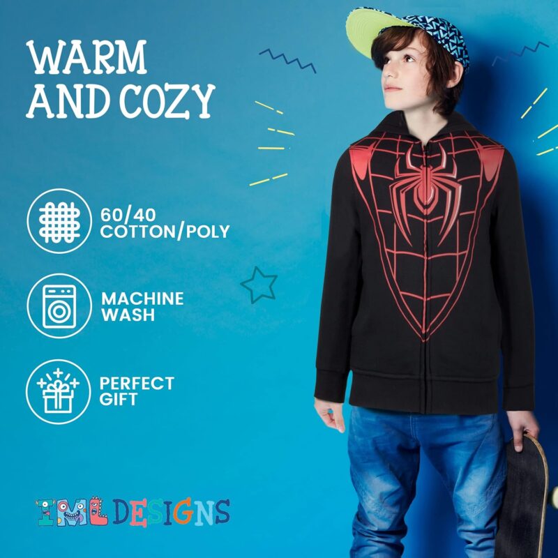 Marvel Superheroes Boys Zip-Up Fashion Hoodie for Kids, Boys Spider-Man & Avengers Cosplay Hooded Sweatshirt for Kids - Image 5