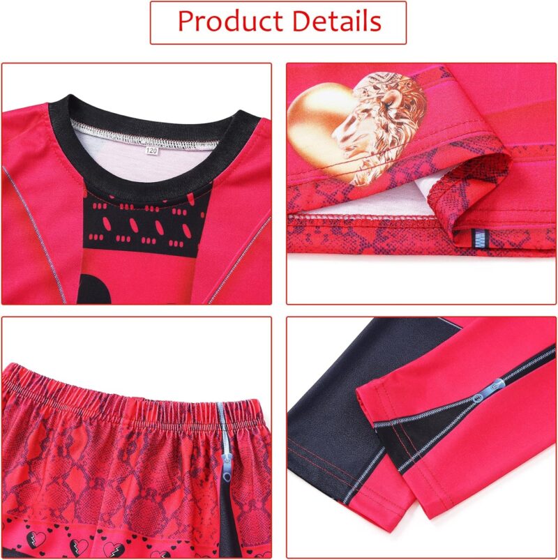 Girls Red Costume with Red Wig Kids Halloween Costumes Movie Cosplay Outfits Shirt Pants for Birthday Party ﻿ - Image 2