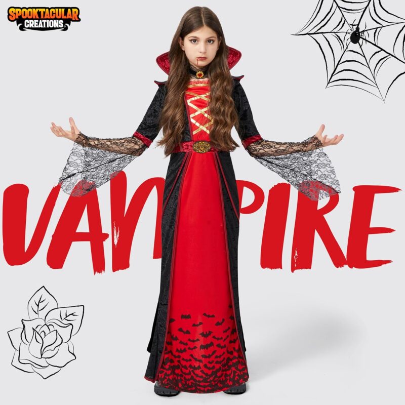 Spooktacular Creations Royal Vampire Costume for Girls Deluxe Set Halloween Gothic Victorian Vampiress Queen Dress Up Party - Image 2