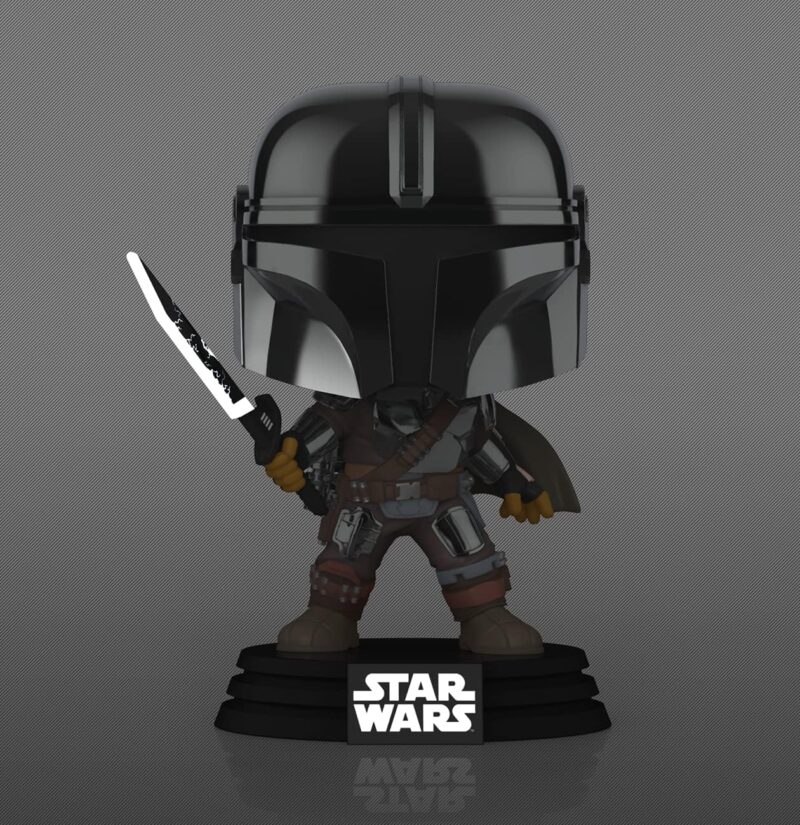 POP Funko Star Wars Mandalorian with Darksaber (Chrome & Glow in The Dark), Exclusive - Image 3